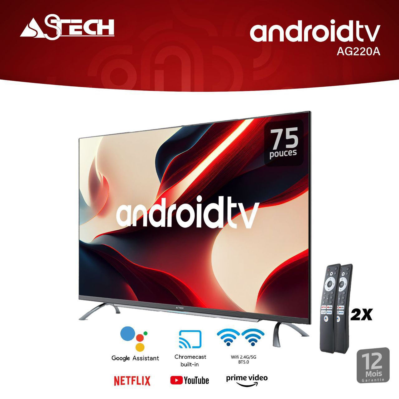 TV ASTECH  75 Pouces Smart Android